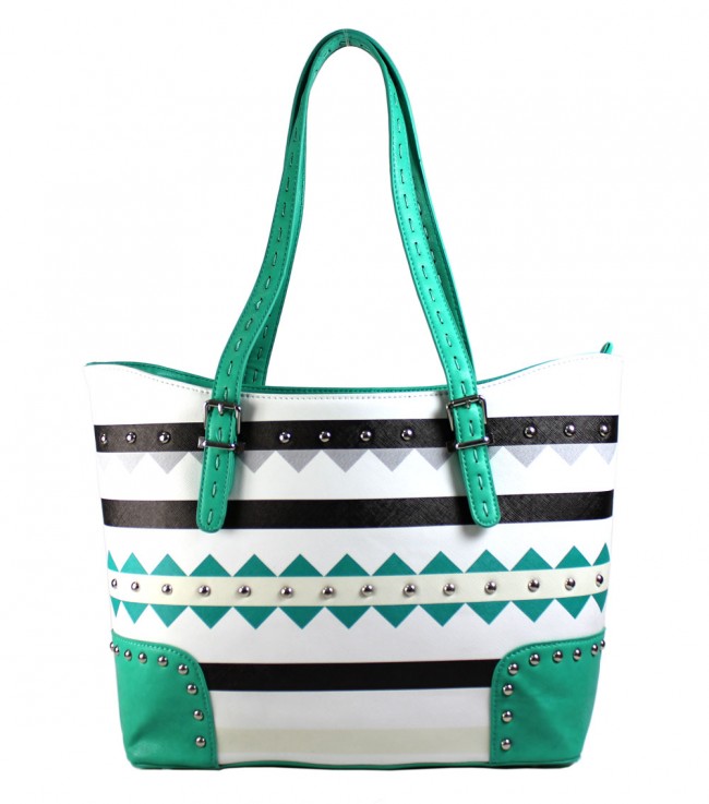 Aztec Print Tote Bags - Green - BG-TRO4975BGN