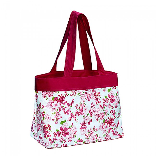 Canvas Shopping Tote w/ Flower Print - Fuchsia - BG-1518FU