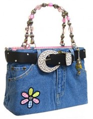 Denim Jean Purse W/ Belt & Key Chain/Flower - BG-BJ113M/BK