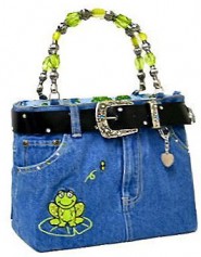 Denim Jean Purse W/ Belt & Key Chain/Frog - BG-BJ114M