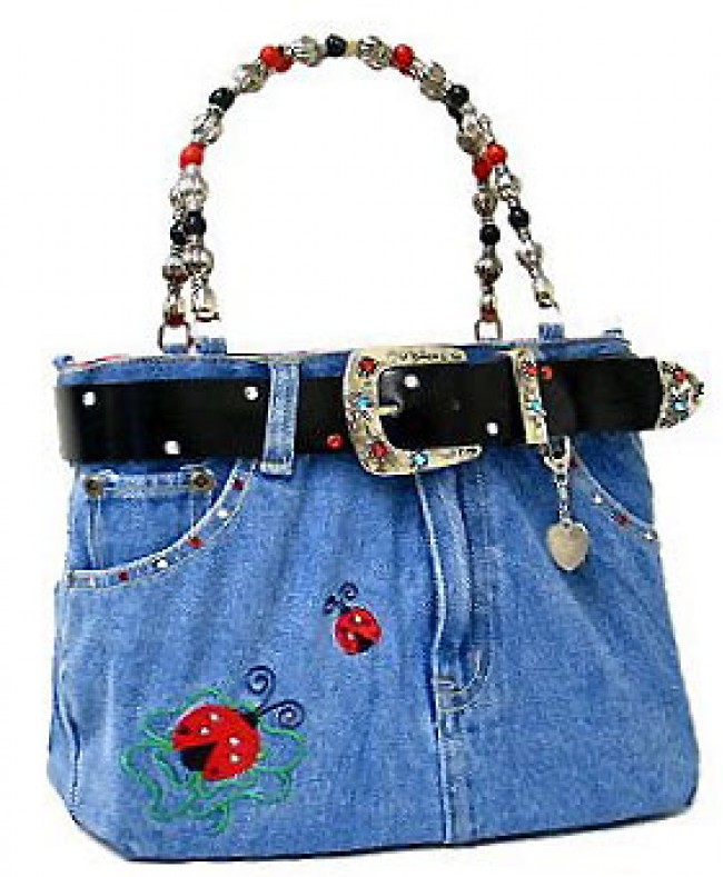 Denim Jean Purse W/ Belt & Key Chain/Lady Bug - BG-BJ115M