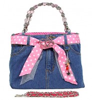 Denim Jean Purse w/ Polka Dots Ribbon -  BG-BJ117MPK