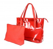 Clear PVC 2-in-1 Totes w/ Leather-like PU Trim - Red - BG-100843R