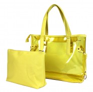 Clear PVC 2-in-1 Totes w/ Leather-like PU Trim - Yellow - BG-100843YL