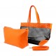 Mesh 2-in-1 Totes w/ Metal Studded Croc Embossed PU Trim - Orange - BG-100845OR