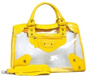 Clear PVC Tote Bag w/ Croc Embossed Patent Leather-like Trim - Mustard - BG-CLR001MUS