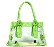 Clear PVC Tote Bag w/ Croc Embossed Patent Leather-like Trim - Green - BG-CLR002GN