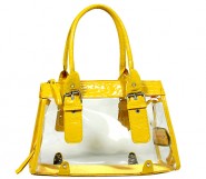 Clear PVC Tote Bag w/ Croc Embossed Patent Leather-like Trim - Mustard  - BG-CLR002MUS