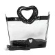 Clear PVC Satchel - Croc Embossed Patent Leather-like Trim w/ Open Heart Shape Handles - Black - BG-CLR004BK