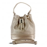 Drawstring Bucket Bags w/ Perforated Design - Champagne - BG-W6604CP