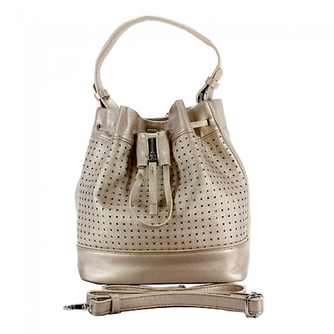 Drawstring Bucket Bags w/ Perforated Design - Champagne - BG-W6604CP