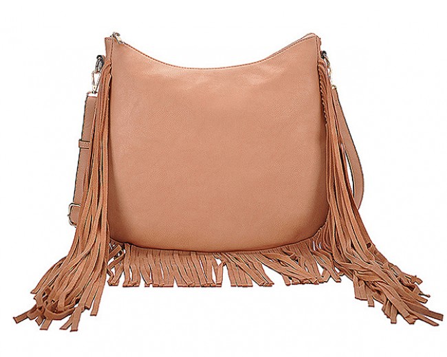 Hobo Bag w/ Genuine Leather Fringes - Brass