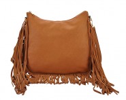 Hobo Bag w/ Genuine Leather Fringes - Tan