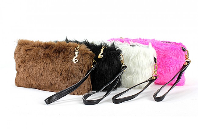 Faux Fur Small Clutch With Wristlet - BG-FUR001