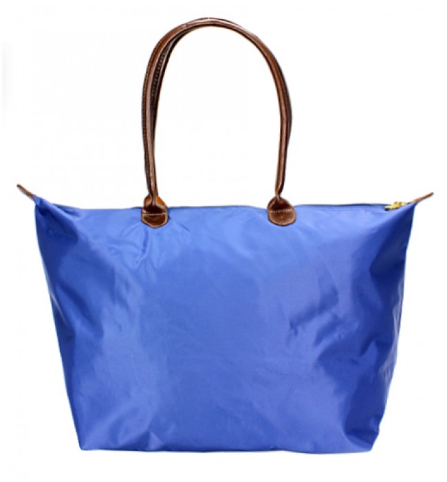 Nylon Large Shopping Tote w/ Leather Like Handles - Blue - BG-HD1293BL