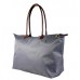 Nylon Large Shopping Tote w/ Leather Like Handles - Grey -BG-HD1293GY
