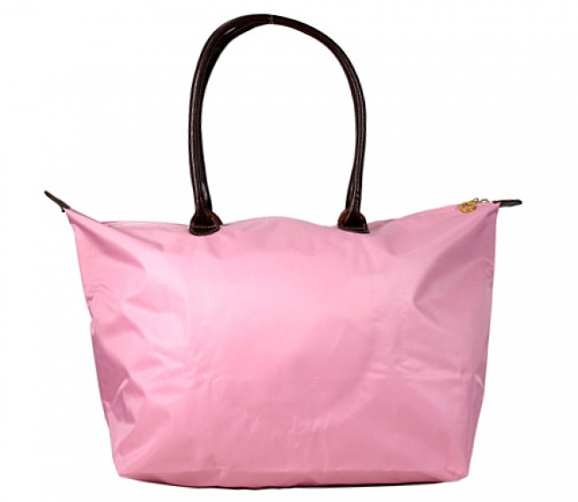 Nylon Large Shopping Tote w/ Leather Like Handles - Pink - BG-HD1293PK