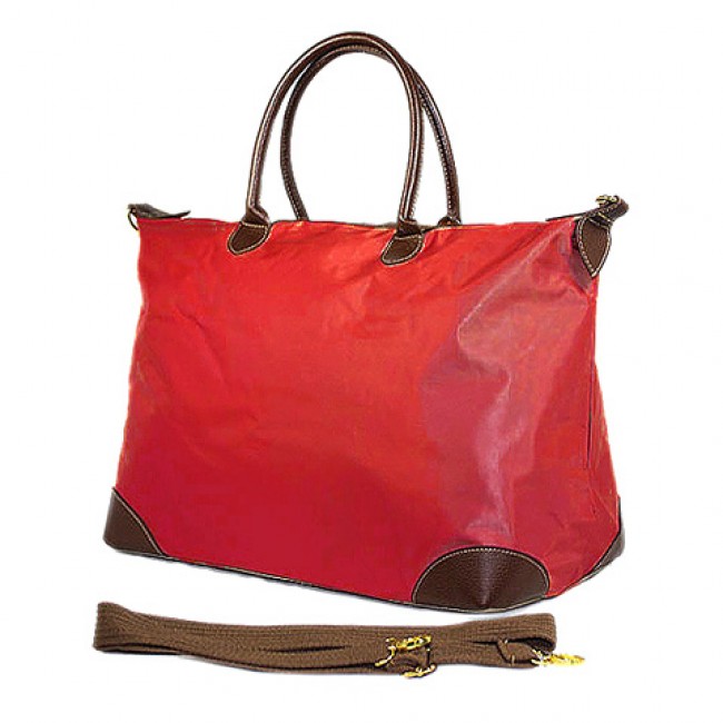 Nylon Large Shopping Tote w/ Nylon Shoulder Strap - Red 
