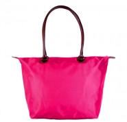 Nylon Small Shopping Tote w/ Leather Like Handles - Fuchsia -BG - HD1641FU