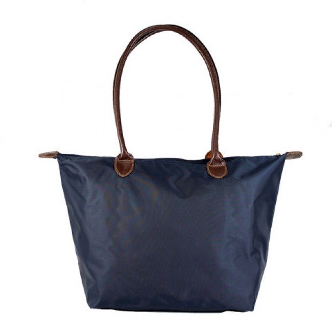 Nylon Small Shopping Tote w/ Leather Like Handles - Navy - BG-HD1641NV