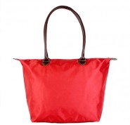 Nylon Small Shopping Tote w/ Leather Like Handles - Red - BG-HD1641RD