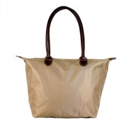 Nylon Small Shopping Tote w/ Leather Like Handles - Taupe - BG-HD1641TP