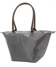 Nylon Medium Shopping Tote w/ Leather Like Handles - Gray - BG-NL2016GY