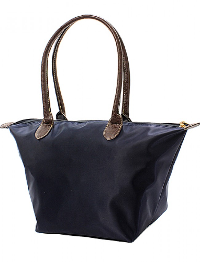 Nylon Medium Shopping Tote w/ Leather Like Handles - Navy - BG-NL2016NV