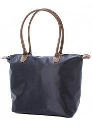 Nylon Medium Shopping Tote w/ Leather Like Handles - Navy - BG-NL2017NV