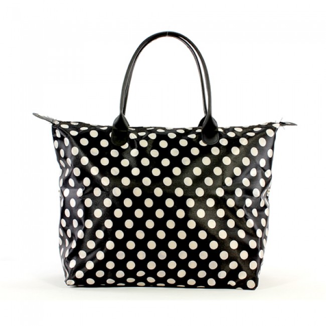 Shopping Tote w/ Polka Dots Print - Black -BG-101319B