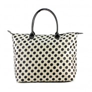 Shopping Tote w/ Polka Dots Print - White -BG-101319W