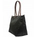 Nylon Large Shopping Tote w/ Leather Like Handles - Black -BG-HD1293BK