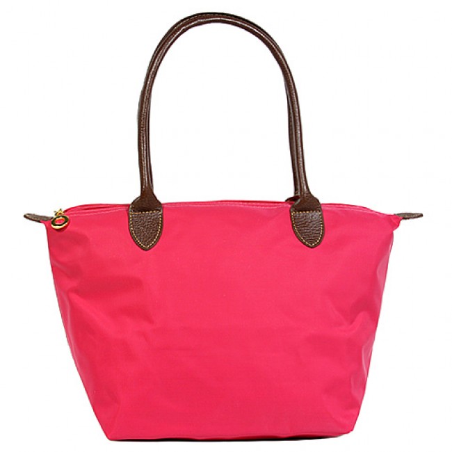 Nylon Small Shopping Tote w/ Leather Like Handles - Fuchsia - BG-HD1361FU