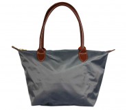 Nylon Small Shopping Tote w/ Leather Like Handles - Grey -BG-HD1361GY