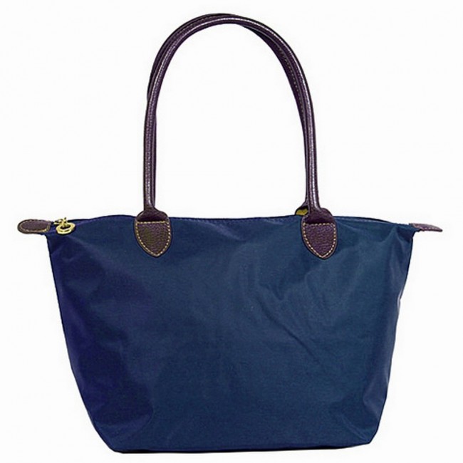 Nylon Small Shopping Tote w/ Leather Like Handles - Navy