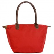 Nylon Small Shopping Tote w/ Leather Like Handles - Red -BG - HD1361RD