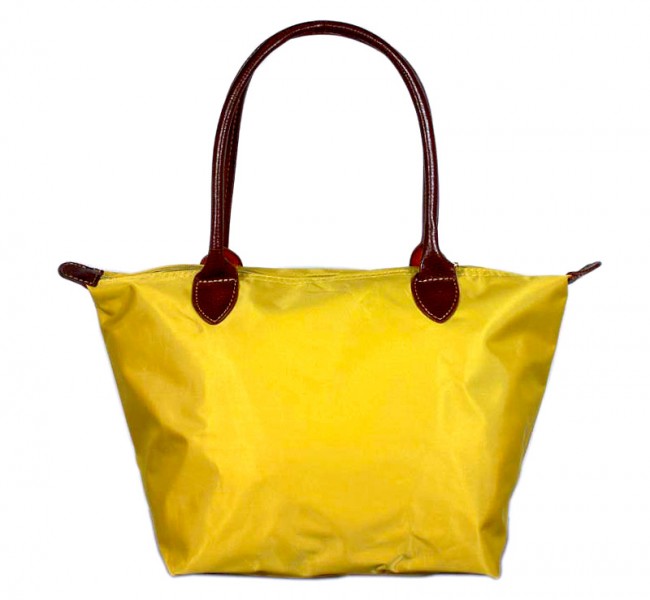 Nylon Small Shopping Tote w/ Leather Like Handles - Yellow - BG-HD1361YL