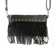 Shoulder/ Clutch Bags - Accent w/ Metal Studs & Fringes - Black - BG-15-725BK