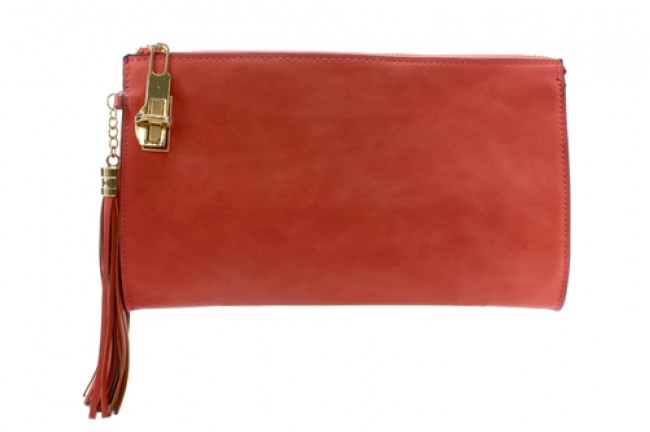 Clutch/ Shoulder Bag - Accent With Tassel - Coral - BG-15-733CO