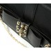Pebble Leather-like Shoulder Bag w/ Spiky Studded Bow Flap - Black - BG-HD1437BK