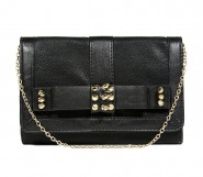 Pebble Leather-like Shoulder Bag w/ Spiky Studded Bow Flap - Black - BG-HD1437BK