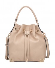 Draw String Bucket Bag w/ Detachable Shoulder Strap - Bone - BG-W5060BONE