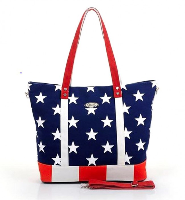 USA Flag Print Canvas Tote - BG-US001BL