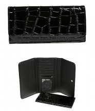 Wallet - Shinny Croc Embossed w/ Check Book Cover - Black -WL-AL190BK