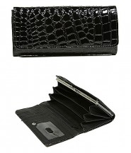 Wallet - Shinny Croc Embossed w/ Twisted Closure Pocket - Black - WL-AL240BK
