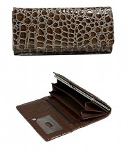 Wallet - Shinny Croc Embossed w/ Twisted Closure Pocket - Mocha - WL-AL240MOC