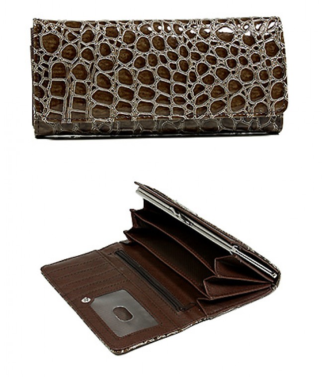 Wallet - Shinny Croc Embossed w/ Twisted Closure Pocket - Mocha - WL-AL240MOC