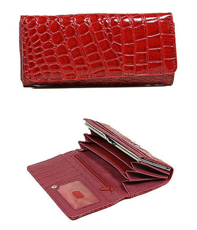 Wallet - Shinny Croc Embossed w/ Twisted Closure Pocket - Red - WL-AL240RD