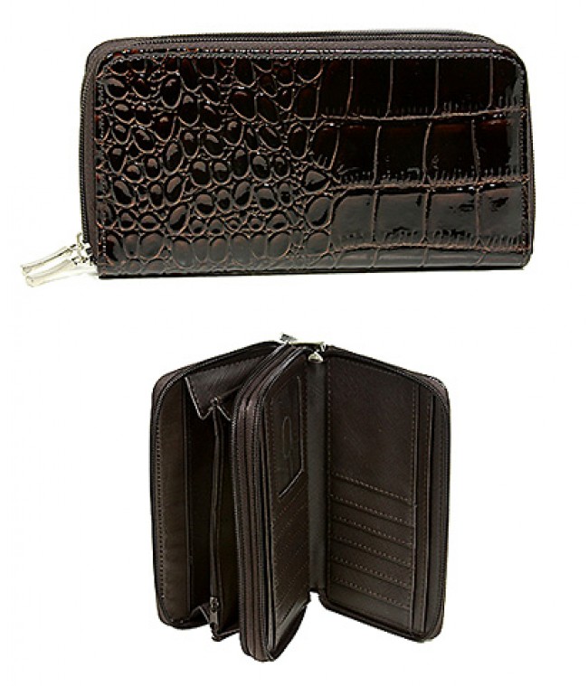 Wallet - Croc Embossed Organizer - Black -WL-AL3098BN