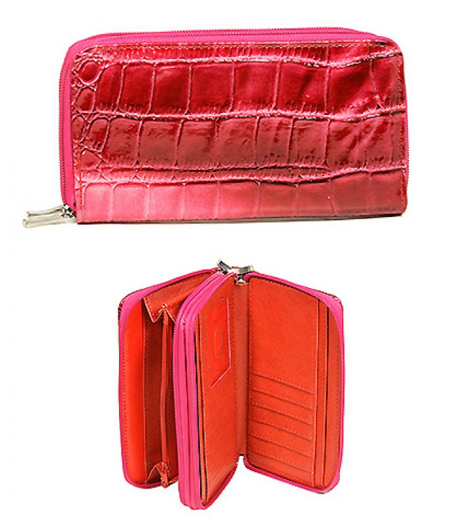 Wallet - Croc Embossed Organizer - Fuchsia -WL-AL3098FU